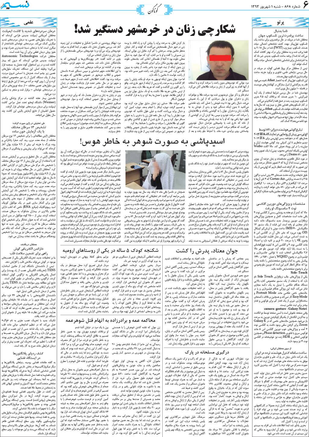 صفحه گوناگون روزنامه نسیم شماره 868